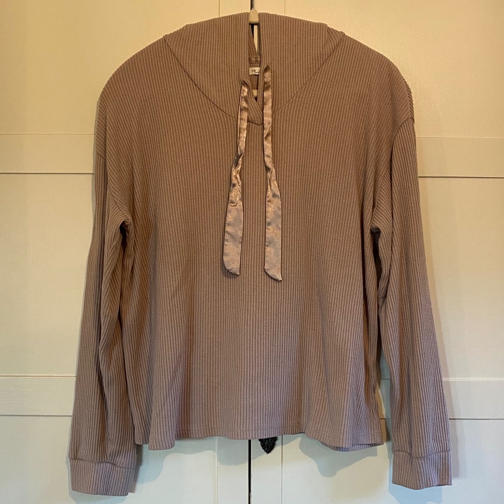 Maurices Ribbed Hoodie with Satin Tie